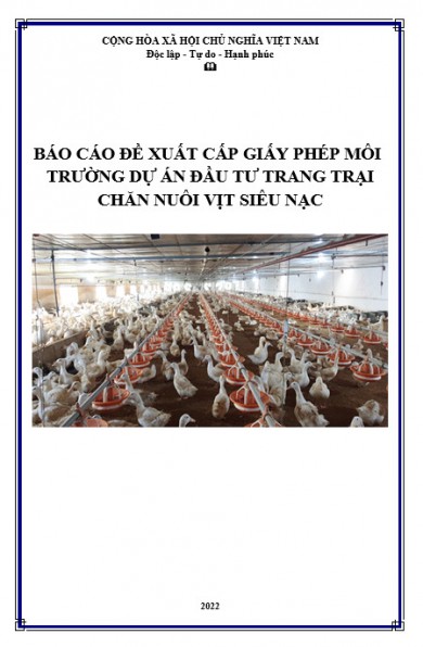 Hồ sơ xin cấp giấy phép môi trường dự án trang trại chăn nuôi vịt siêu nạc